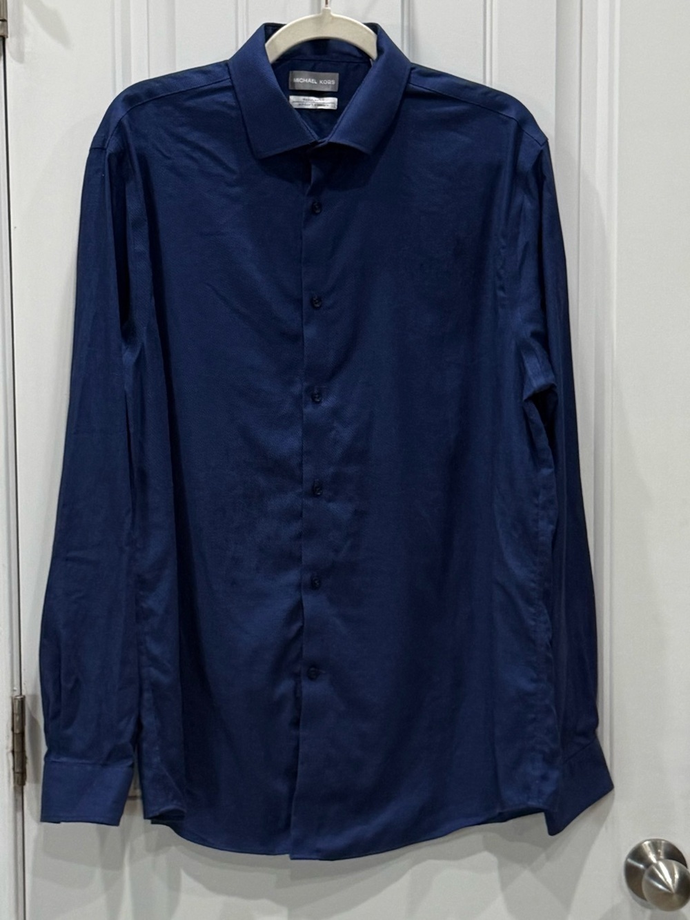 Michael Kors Men’s Size Large 16.5 34/35 Airsoft Stretch Blue Shirt EUC